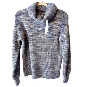 NEW MYSTREE fuzzy turtleneck sweater Blue/ cream women's size Small Boho soft